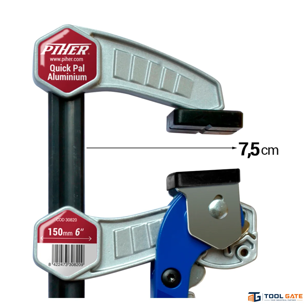 قمطة تثبيت سريعة خدمة شاقة PIHER Quick Pal Aluminium بطول 30 سم وعرض فك 7.5 سم – موديل 30821
