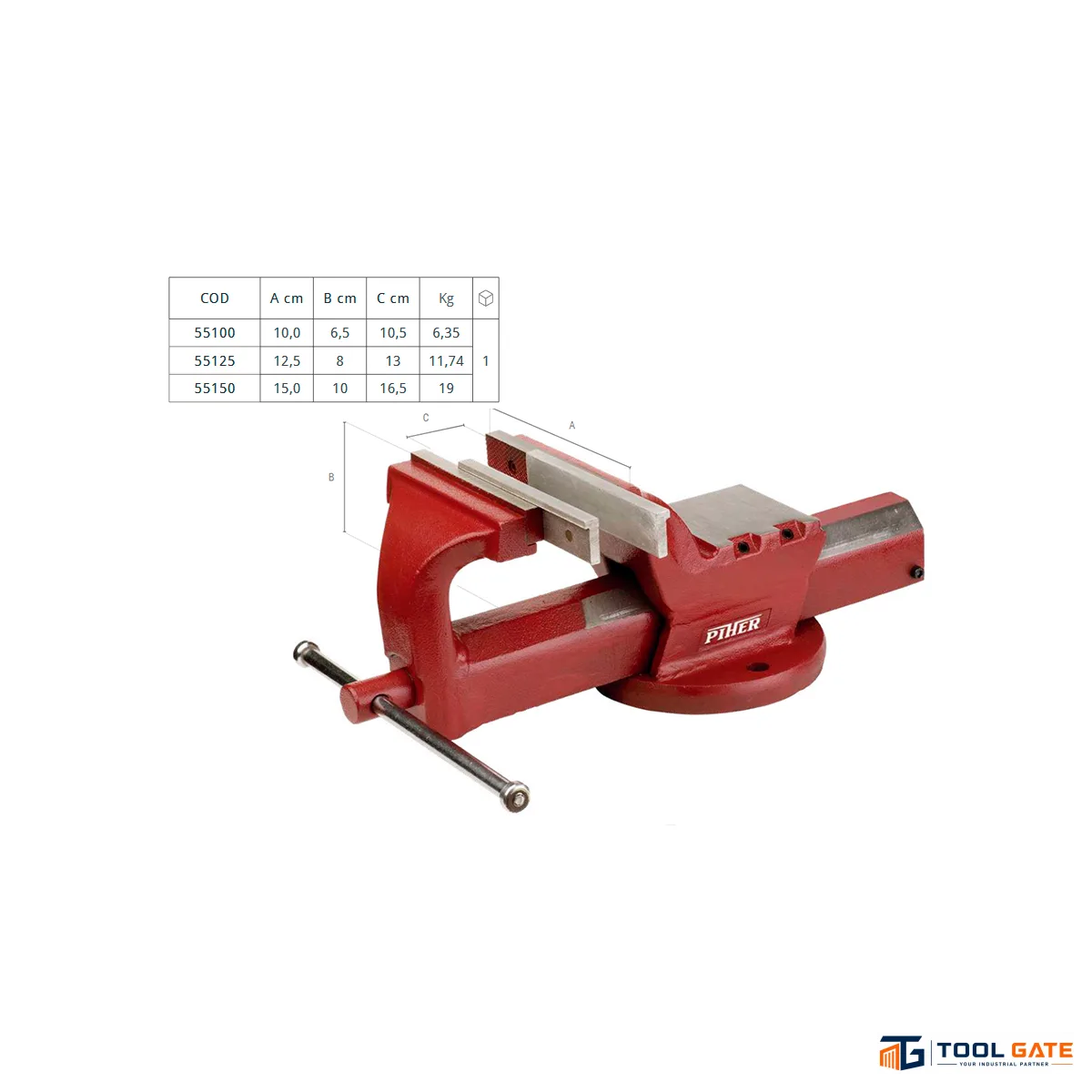 منجلة تثبيت اسباني صلب بالكامل PIHER All-Steel Bench Vice مقاس 5 بوصة، خدمة شاقة – موديل 55125