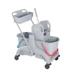 ترولي نظافة تركي ماركة BAYERSAN رمادي بجردلين وعصارة وحامل أدوات Gray Double Bucket Mop Wringer Trolley with Tool Holder