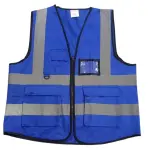 فيست للمشرفين بودي جارد أزرق ملكي مع 4 أشرطة عاكسة وجيوب متعددة وحلقة D-Ring Body Guard Royal Blue Safety Vest