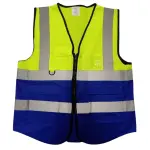 فيست سلامة بودي جارد ليموني وأزرق فسفوري مع 4 أشرطة عاكسة وجيوب متعددة Body Guard Safety Vest
