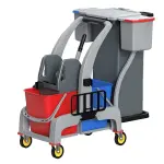 ترولي نظافة احترافي لون رمادي بجردلين وحامل كيس بايون صيني BAIYUN AF08191B Gray Cleaning Trolley with Double Buckets and Waste Bag