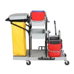 ترولي تنظيف متعدد الاستخدامات أزرق بـ3 جردل وعصارة وحامل أدوات بايون صيني BAIYUN AF08173 Blue 3-Bucket Multi-Purpose Cleaning Trolley